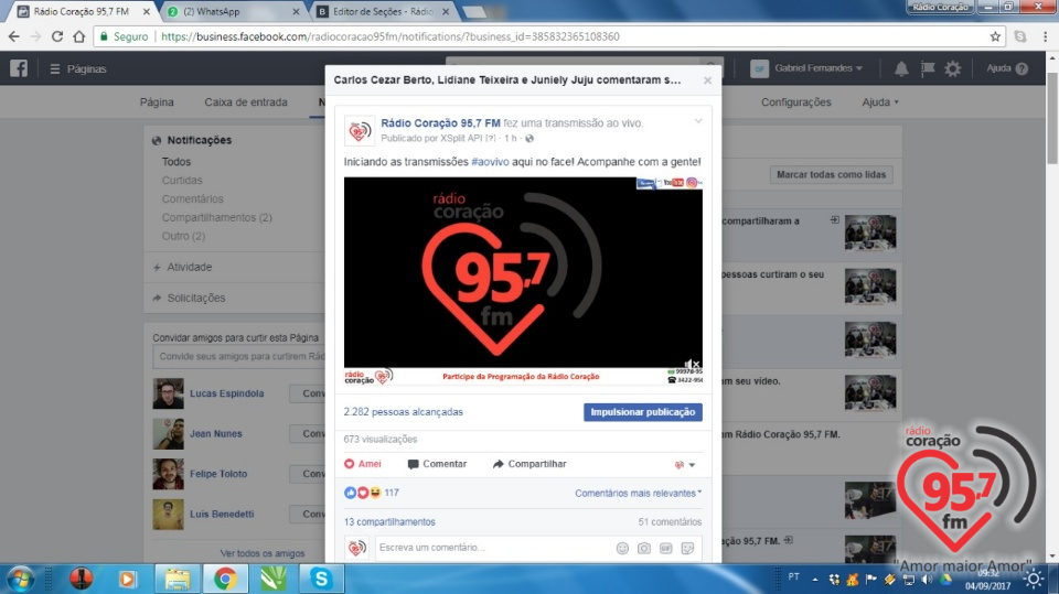 Rádio Coração inicia transmissão ao vivo em vídeo pelo Facebook