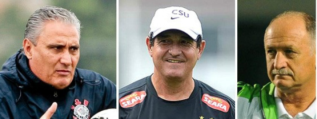 Tite é o preferido da CBF. Muricy e Felipão correm por fora na briga (Foto: Editoria de Arte / Globoesporte.com)