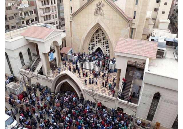 Igreja onde ocorreu o atentado, esta manhã, ao norte do Cairo - EPA