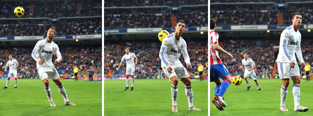 O passe de costas de CR7, que gerou a polêmica: provocação ou controle? (Foto: Divulgação / Whosay.com)