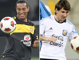 Ronaldinho e Messi duelam nesta quata-feira, em 
Doha (Foto: Editoria de Arte / Globoesporte.com)