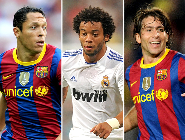 Adriano, Marcelo e Maxwell: canhotos para Mano Menezes ver no Camp Nou na próxima segunda (Foto: Getty)