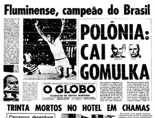 Capa de O Globo em 21/12/70 com foto de Mickey
e a manchete 'Fluminense, campeão do Brasil'
