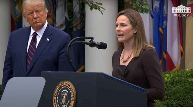 Amy Coney Barrett agradece a nomeação para juíza da Corte Suprema feita pelo presidente de Estados Unidos, Donald Trump. Crédito: Captura de vídeo / The White House