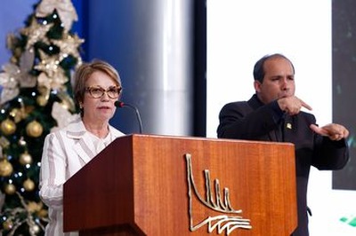 A ministra da Agricultura, Pecuária e Abastecimento, Tereza Cristina, durante a cerimônia de assinatura da medida provisória de regularização fundiária. - Carolina Antunes/PR