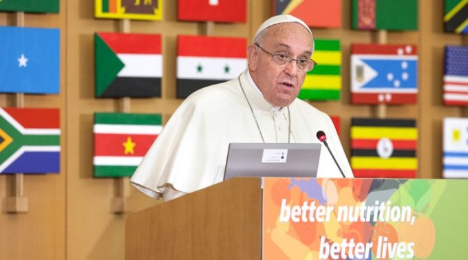 Papa durante sua visita à FAO em 2016. Foto: FAO