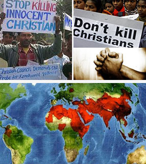 Manifestantes pedem fim da morte de cristãos inocentes. Mapa indica os países do globo em que perseguição é mais agressiva