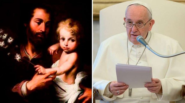 Pintura de São José e imagem de arquivo do Papa Francisco. Foto: ACI Prensa - Vatican Media