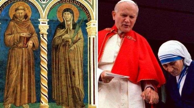 São Francisco e Santa Clara de Assis - São João Paulo II e Santa Teresa de Calcutá/ Foto: Wikipédia (Domínio Público) - L'Osservatore Romano