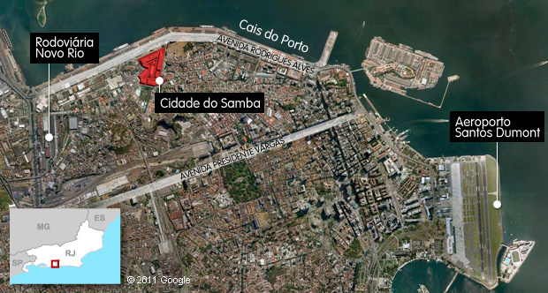 Cidade do Samba fica na Zona Portuária do Rio (Foto: Arte G1)