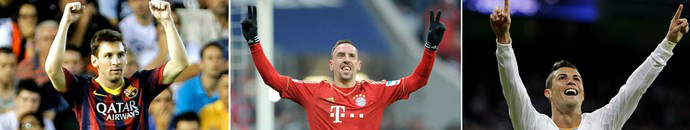 Os finalistas: atual vencedor Messi pode ser desbancado por Ribéry e Cristiano Ronaldo (Foto: EFE)