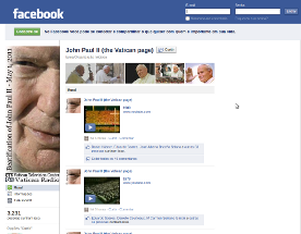 Página sobre João Paulo II na rede social Facebook