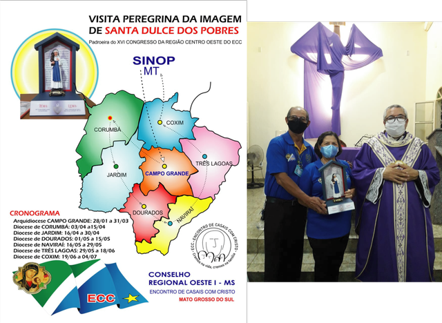 Figura 1: Mapa do itinerário da Imagem Peregrina de Santa Dulce nas dioceses do Regional Oeste 1 e Casal Regional Oeste 1, Brasil e Fátima, responsável pela proposta
Fonte: Casal Regional Oeste 1