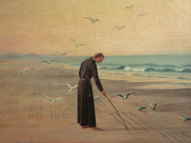 Quadro pintado pelo artista Benedito Calixto retrata o jesuíta José de Anchieta escrevendo o 