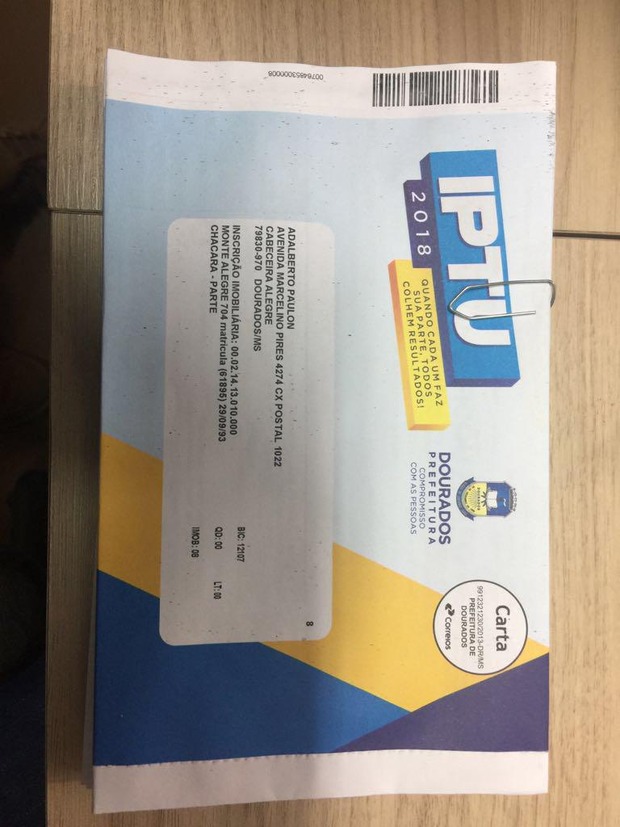 Divulgação

Boletos do IPTU 2018 foram enviados para os Correios na manhã de sexta-feira e começam a ser distribuídos nesta segunda-feira, 8 de janeiro