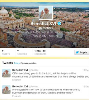 Só no perfil oficial @pontifex, Bento XVI conta com mais de 1 milhão e duzentos mil seguidores; somando-se os outros idiomas, ultrapassam 2 milhões