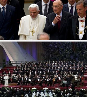 Bento XVI e o presidente Giorgio Napolitano: ''Crer é descansar sobre a base sólida, Deus'', diz o Papa