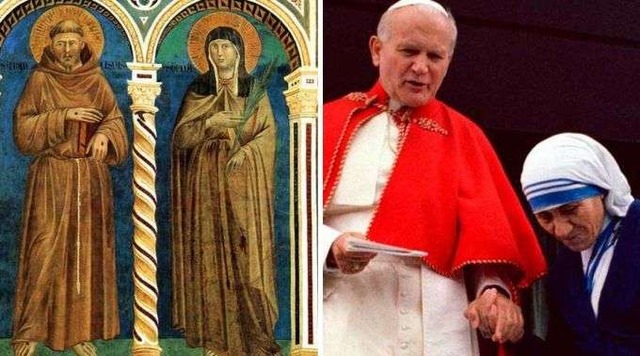 São Francisco e Santa Clara de Assis - São João Paulo II e Santa Teresa de Calcutá/ Foto: Wikipédia (Domínio Público) - L'Osservatore Romano
