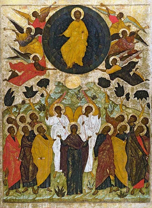 Ícone oriental retratando a Ascensão do Senhor.