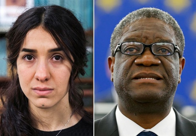 A ativista Nadia Murad e o médico Denis Mukwege recebem o Prêmio Nobel da Paz 2018 - Reuters/Lucas Jackson/Vincent Kessler/Direitos reservados