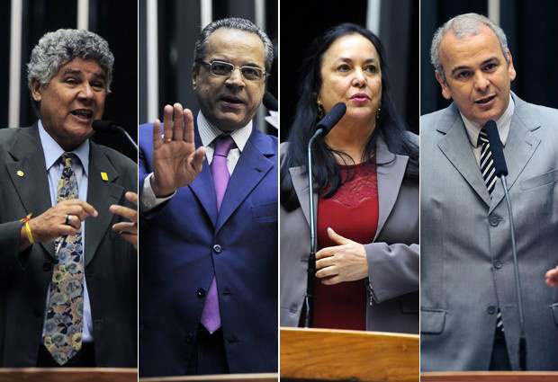 Os deputados Chico Alencar (PSOL-RJ), Henrique Eduardo Alves (PMDB-RN), Rose de Freitas (PMDB-ES) e Júlio Delgado (PSB-MG), que disputam presidência da Câmara (Fotos: Agência Câmara)