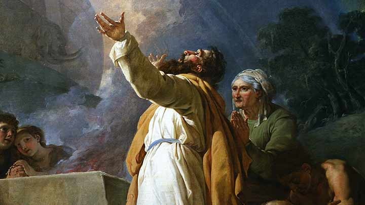 Noé e a família oferecem sacrifícios a Deus após o dilúvio. Imagem na catedral armênia da Santa Cruz de Paris (Sainte-Croix de Paris des Arméniens).