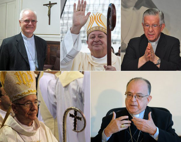 Da esquerda para a direita: Dom Odilo Scherer, dom João Braz de Aviz, dom Geraldo Majella Agnelo (no alto), dom Cláudio Hummes e dom Raymundo Damasceno têm chances de suceder Bento XVI (Foto: Arquivo G1)