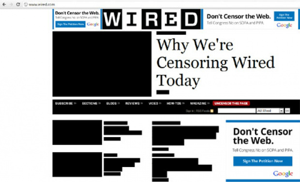 Site da revista Wired também se juntou ao protesto global

