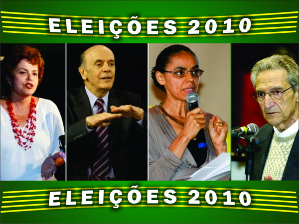 Os candidatos à Presidência da República Dilma Rousseff (PT), José Serra (PSDB), Marina Silva (PV) e Plínio de Arruda Sampaio (PSOL)