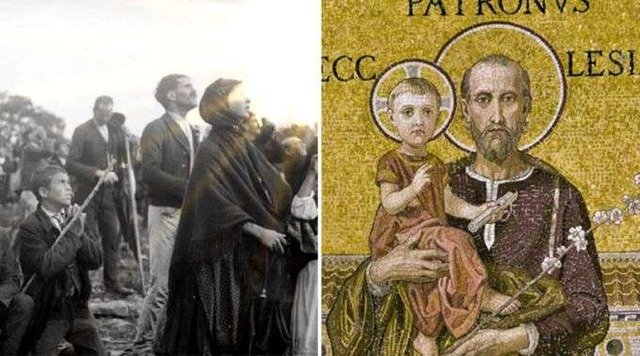 Milagre do Sol (1917) e pintura de São José / Foto: Captura YouTube e Flickr de LawrenceOP (CC-BY-NC-2.0)