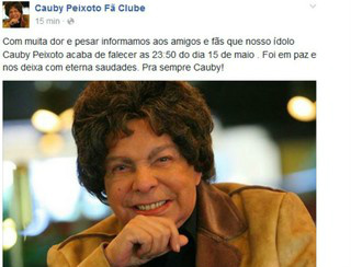 Comunicado na página oficial de Cauby Peixoto no
Facebook (Foto: Reprodução/Facebook)