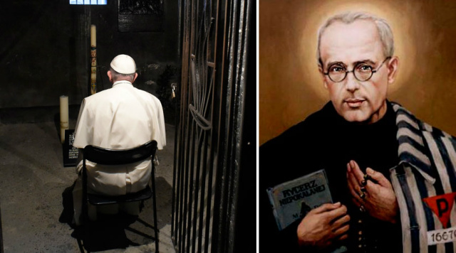Papa visita “cela da fome”, onde São Maximiliano Kolbe morreu