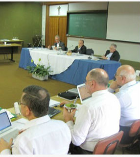 Bispos reunidos durante reunião ordinária do Consep na manhã desta terça-feira, 25